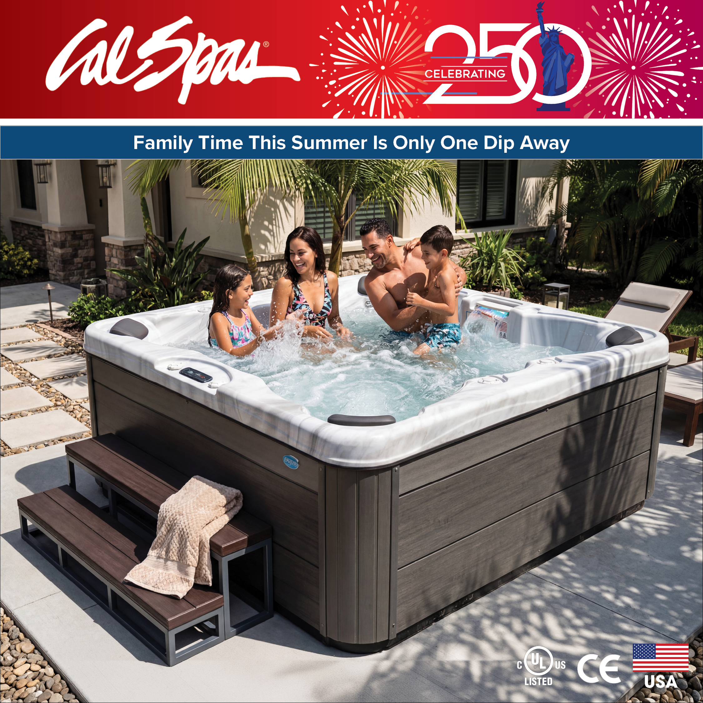Calspas hot tub being used in a family setting - Milldale